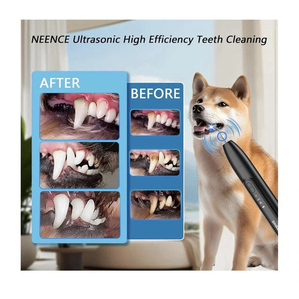 NEENCE Dog Electric Toothbrush Ultrasonic Teeth Cleaner with LED Light for Dogs
